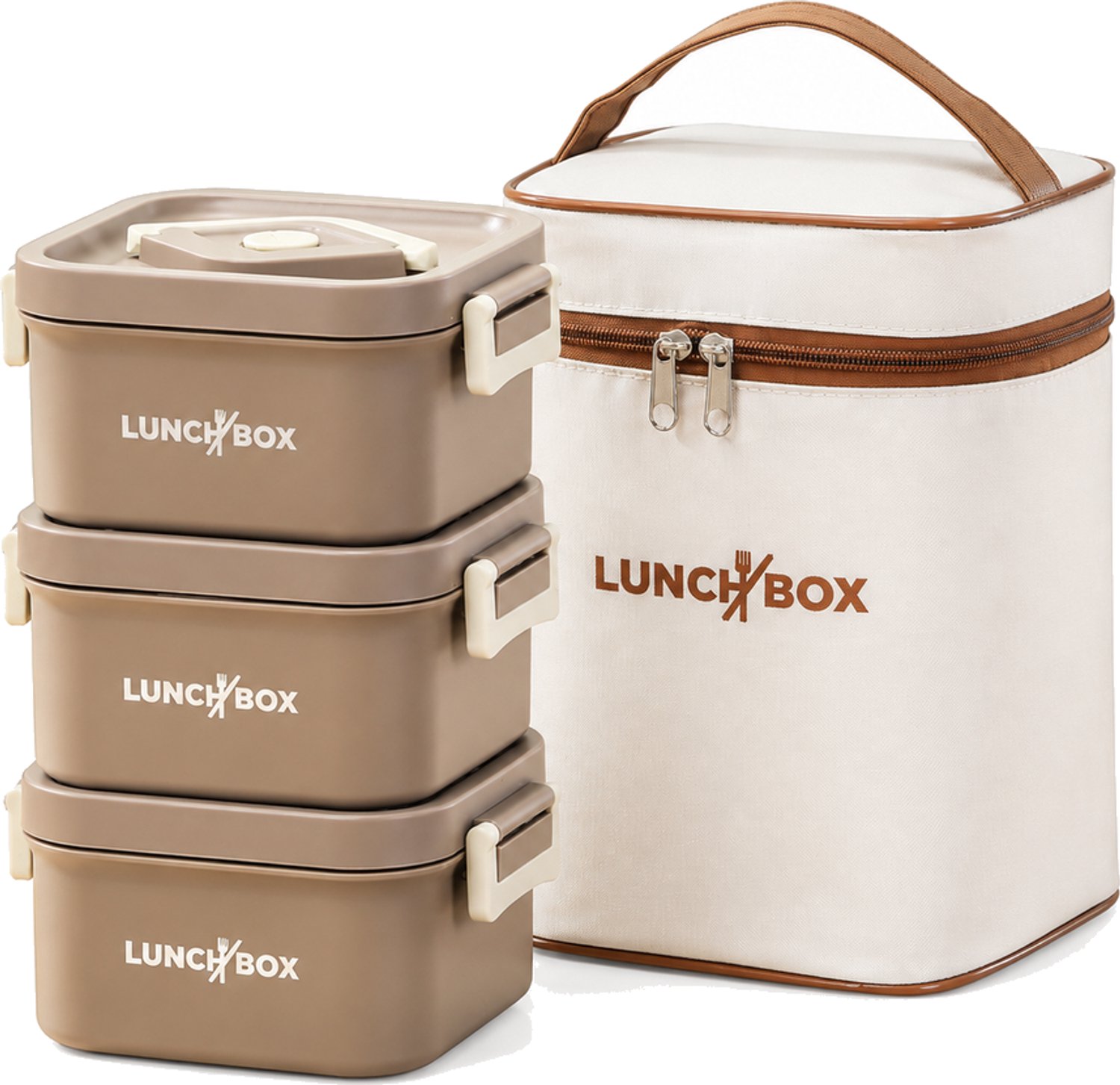 Broodtrommelset met 3 vierkante lunchboxen van 304 roestvrij staal en draagtas