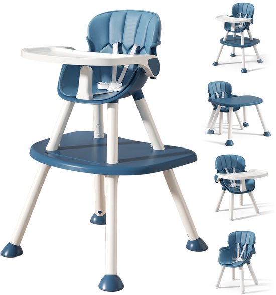 Luxe Multifunctionele kinderstoel - 4-in-1 meegroeistoel - 6 maanden tot 8 jaar - hoge en lage eetstoel - Speeltafelfunctie - tafel met leerstoel - Baby Eetstoel - Peuterstoel voor peuter - tuigje - 5-puntsgordel - blauw — afbeelding 3
