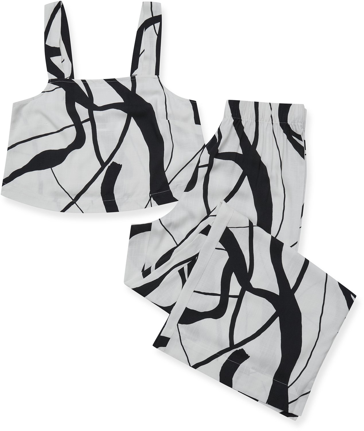 ESOTIQ Joya - Damespyjamaset - Wit met zwarte print - Ruimvallende top - Lange broek Wit;Zwart
