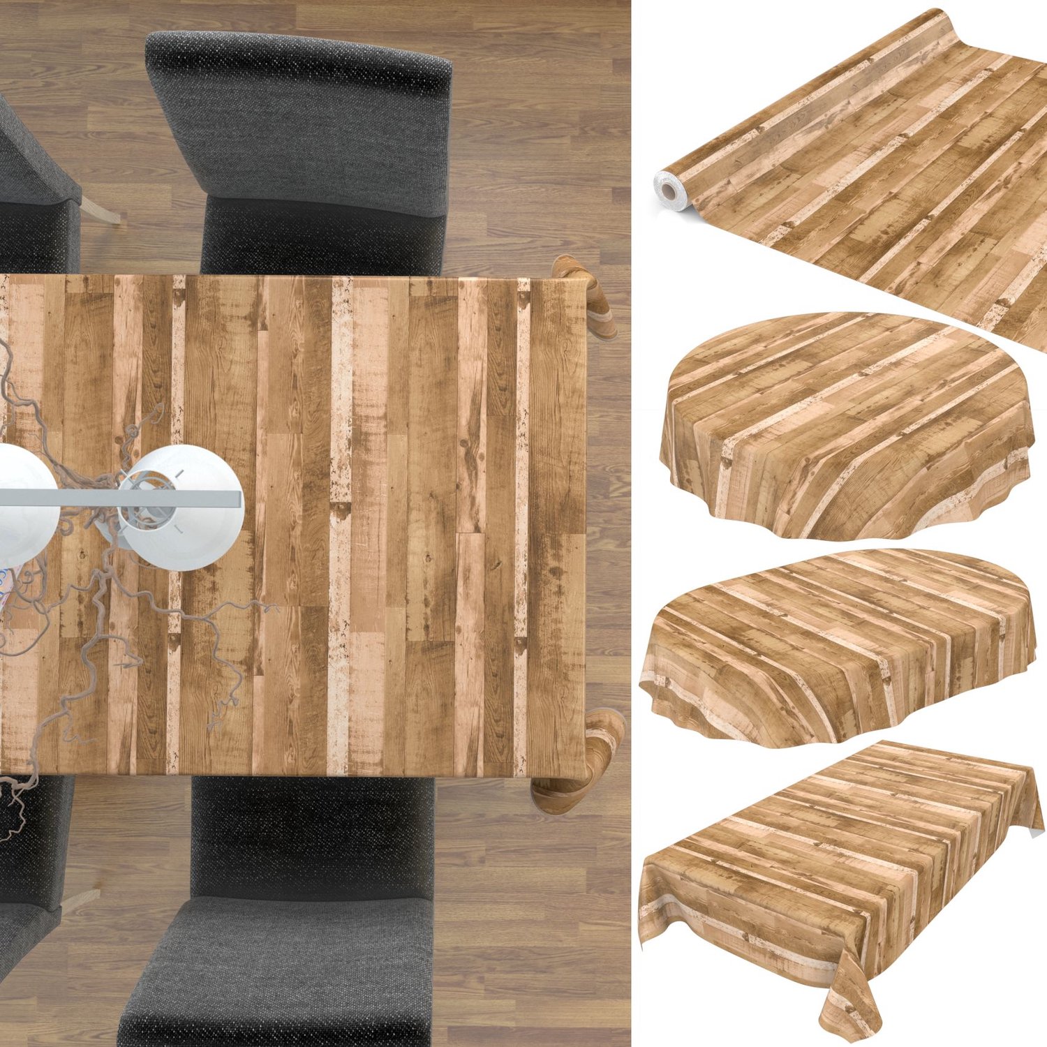 ANRO Tafelzeil op rol Houtlook Beige 140cm x 20m – Afwasbaar Tafelkleed Rechte rand Waterafstotend