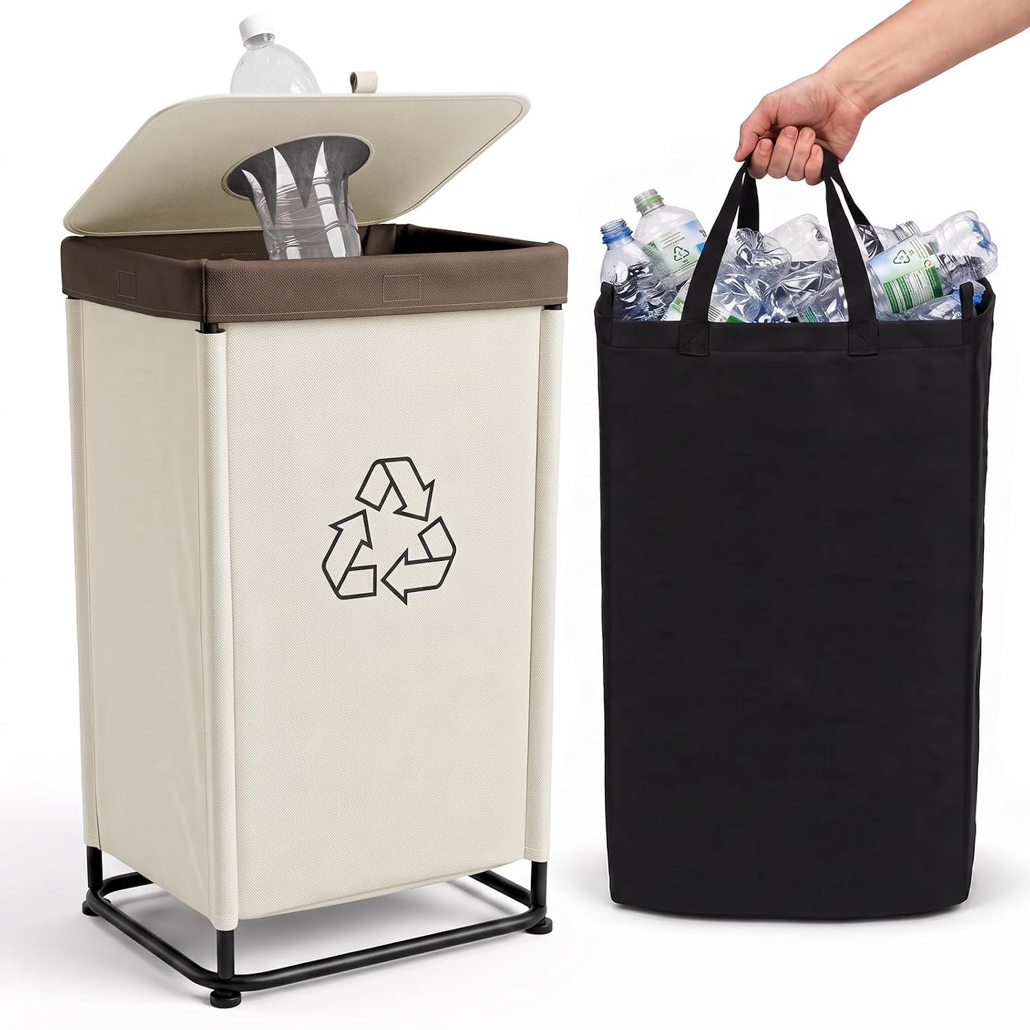 Statiegeldfles opvangbak 100L - Beige - Stevig frame - Ideaal voor keuken - m-winkel