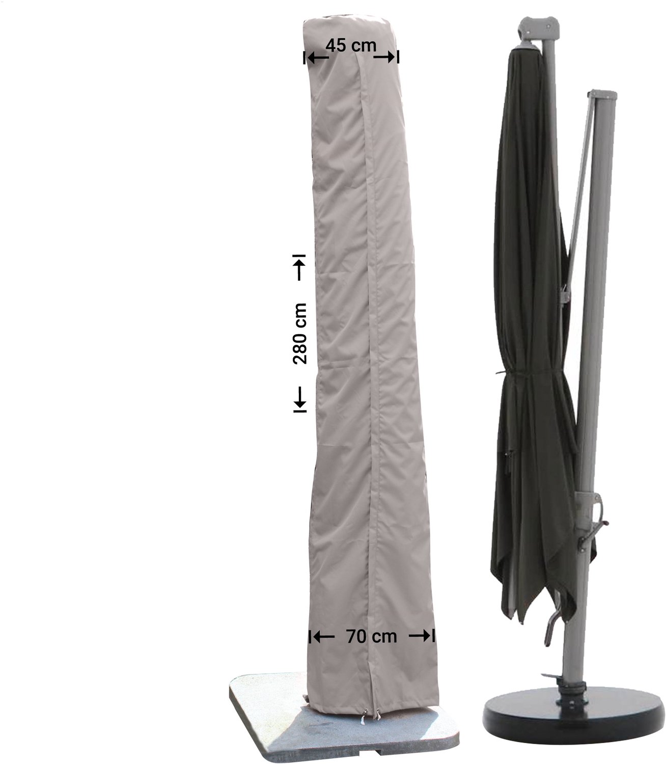 Raffles Covers Parasolhoes - Hoog: 280 cm - RUS280 - Waterdicht - UV-bestendig - Rits en stok - Trekkoord - Parasolhoes voor staande parasol Taupe
