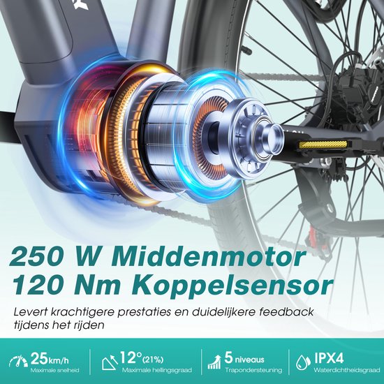 Hitway Elektrische Fiets BK S2 - E-Bike met 250W Middenmotor - 27.5*2.2 Inch City Commuter EBike met Afneembare 48V 15Ah Lithium Batterij - Maximale Actieradius 175 KM — afbeelding 3