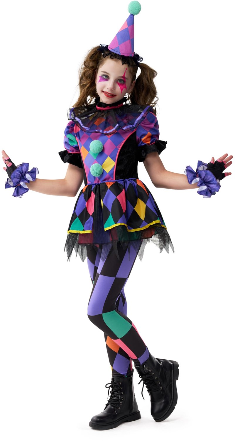 JOYIN Kinder Meisjes Donker Kleurrijk Clown Jurk - maat L