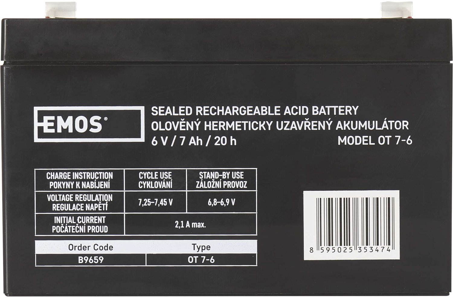 EMOS Onderhoudsvrije loodaccu 6 V/7 Ah, faston 4,7 mm, B9659