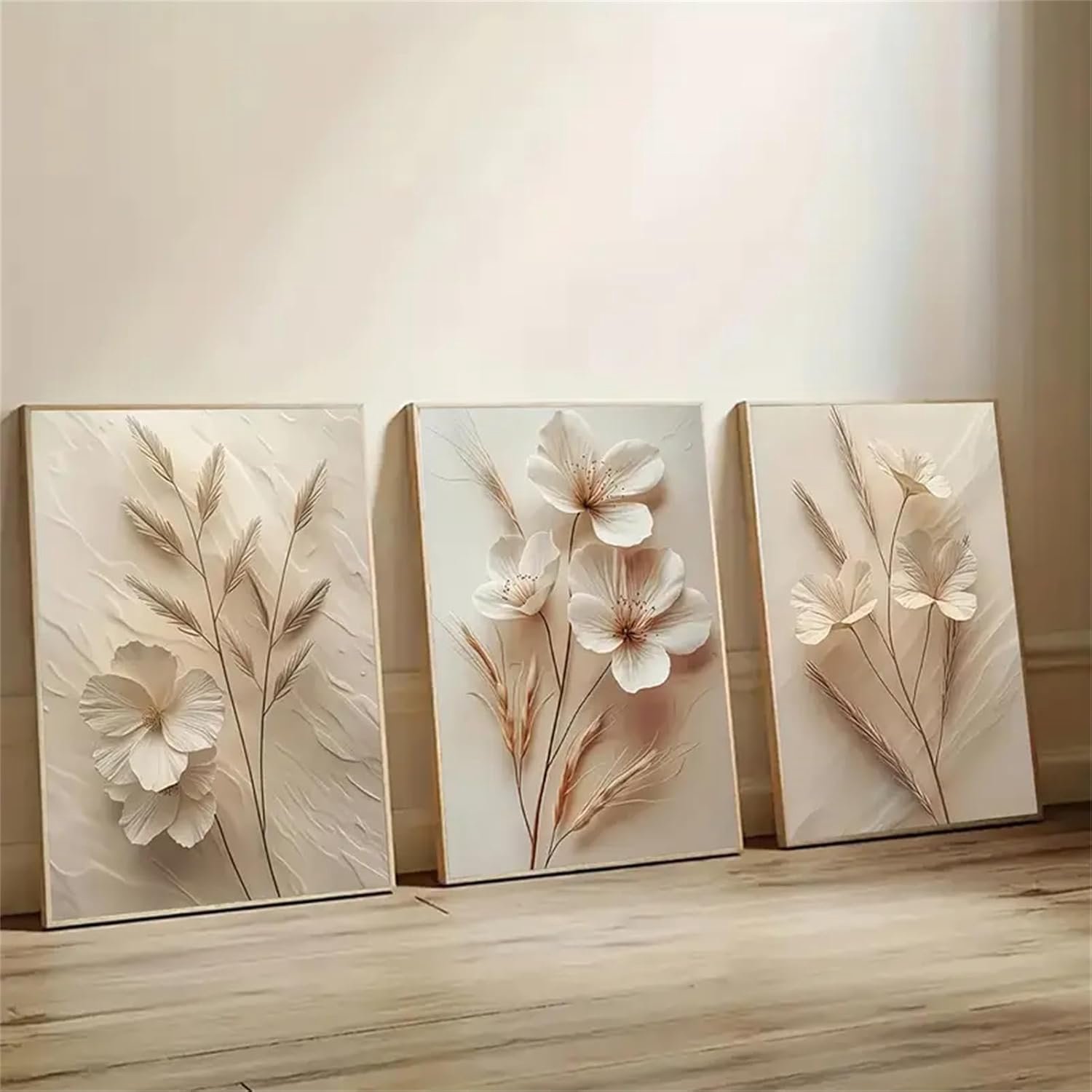 Abstract Beige Bloem Botanische Wandkunst Poster Set (3 stuks, 40x50cm)