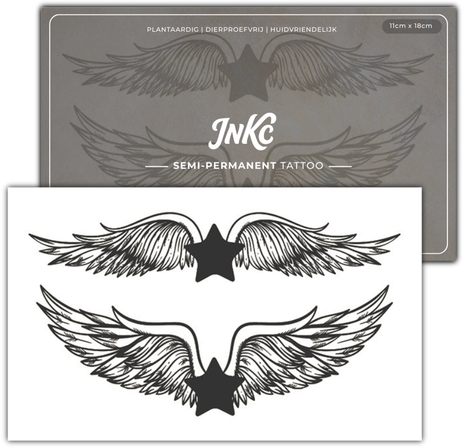 INKC - Tijdelijke Tattoo - Sterren Vleugels - Nep Tattoo - Plak Tattoos - Blijft tot 2 weken - 11 x 18cm