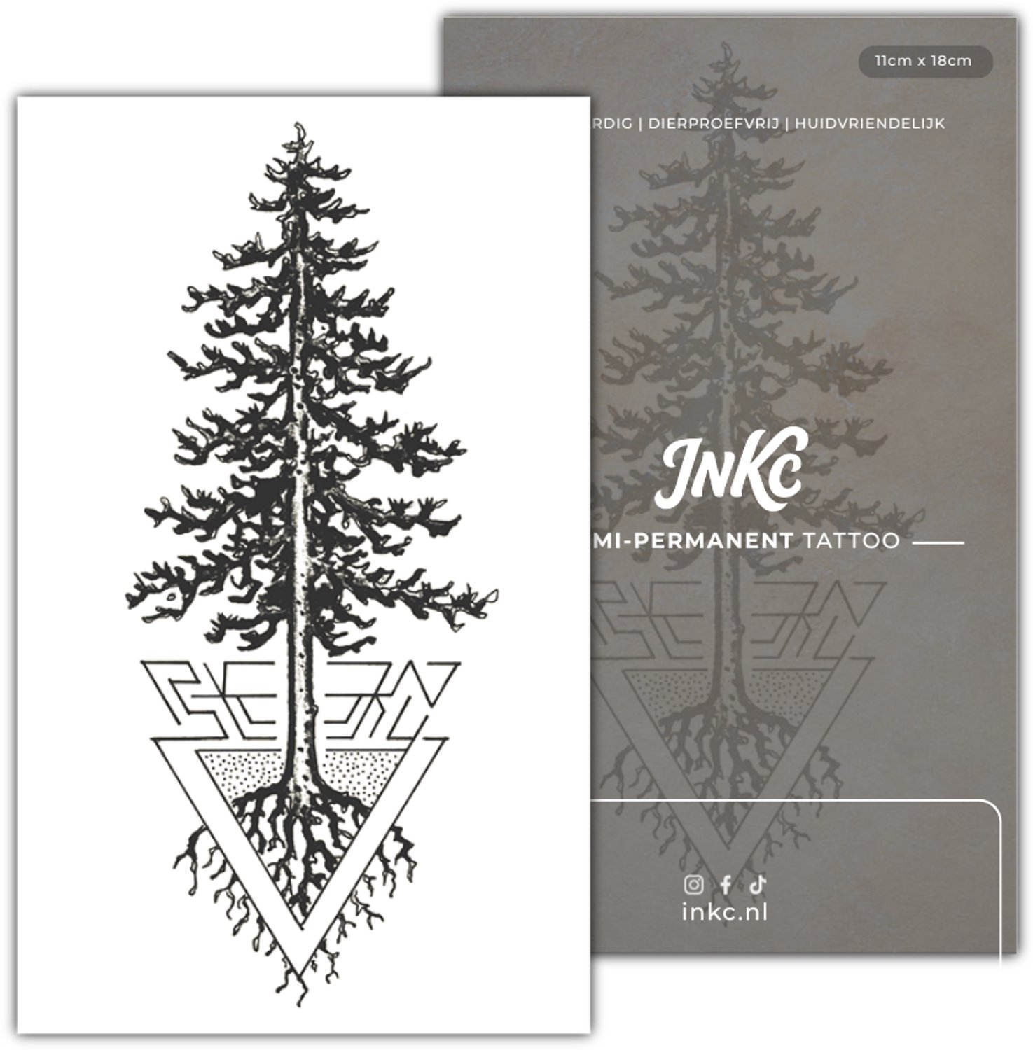 INKC - Tijdelijke Tattoo - Boom Geometrie - Nep Tattoo - Plak Tattoos - Blijft tot 2 weken - 11 x 18cm