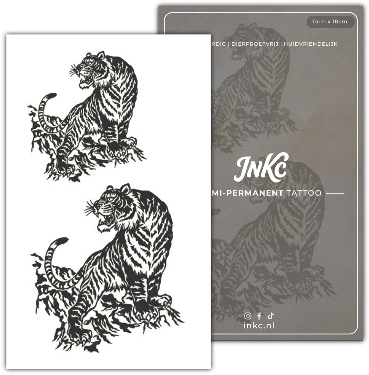 INKC - Tijdelijke Tattoo - Tijger Kracht - Nep Tattoo - Plak Tattoos - Blijft tot 2 weken - 11 x 18cm