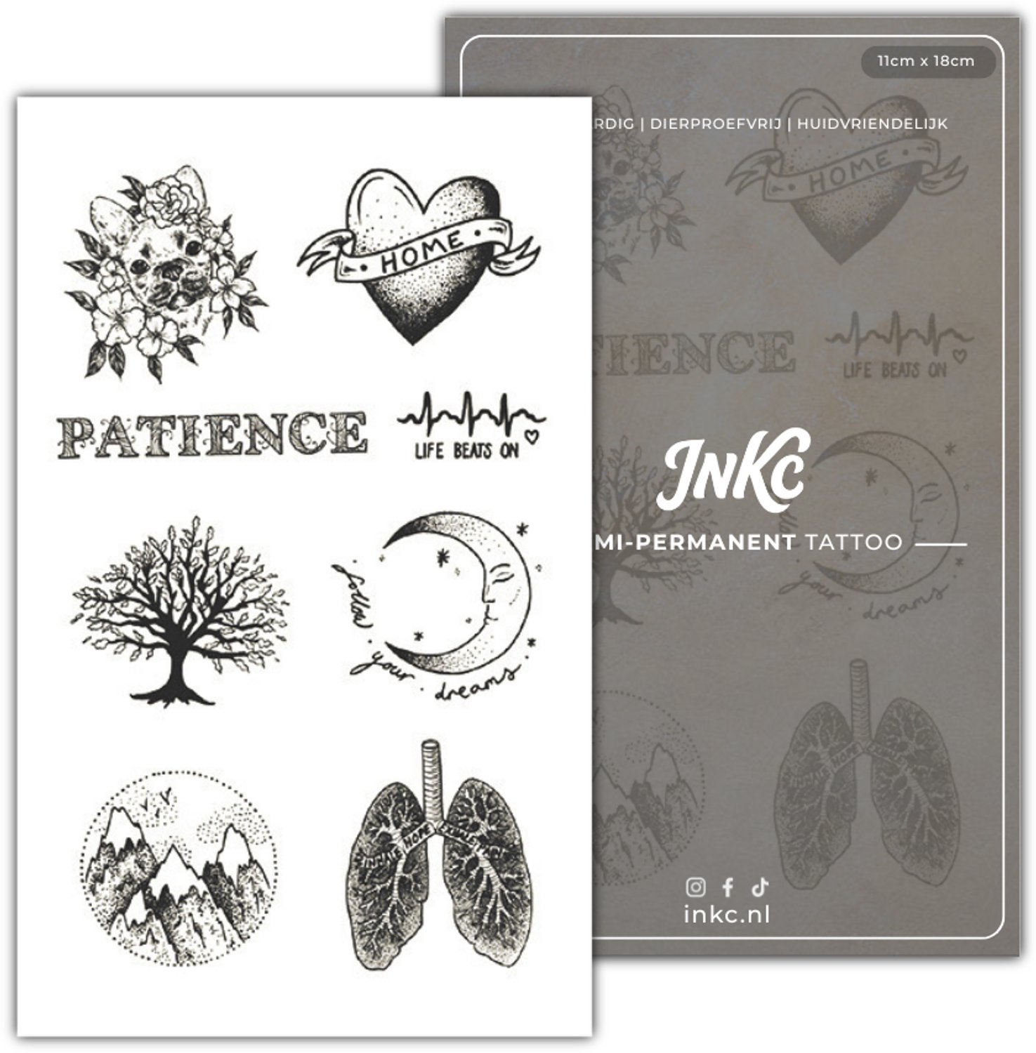 INKC - Tijdelijke Tattoo - Levens Set - Nep Tattoo - Plak Tattoos - Blijft tot 2 weken - 11 x 18cm