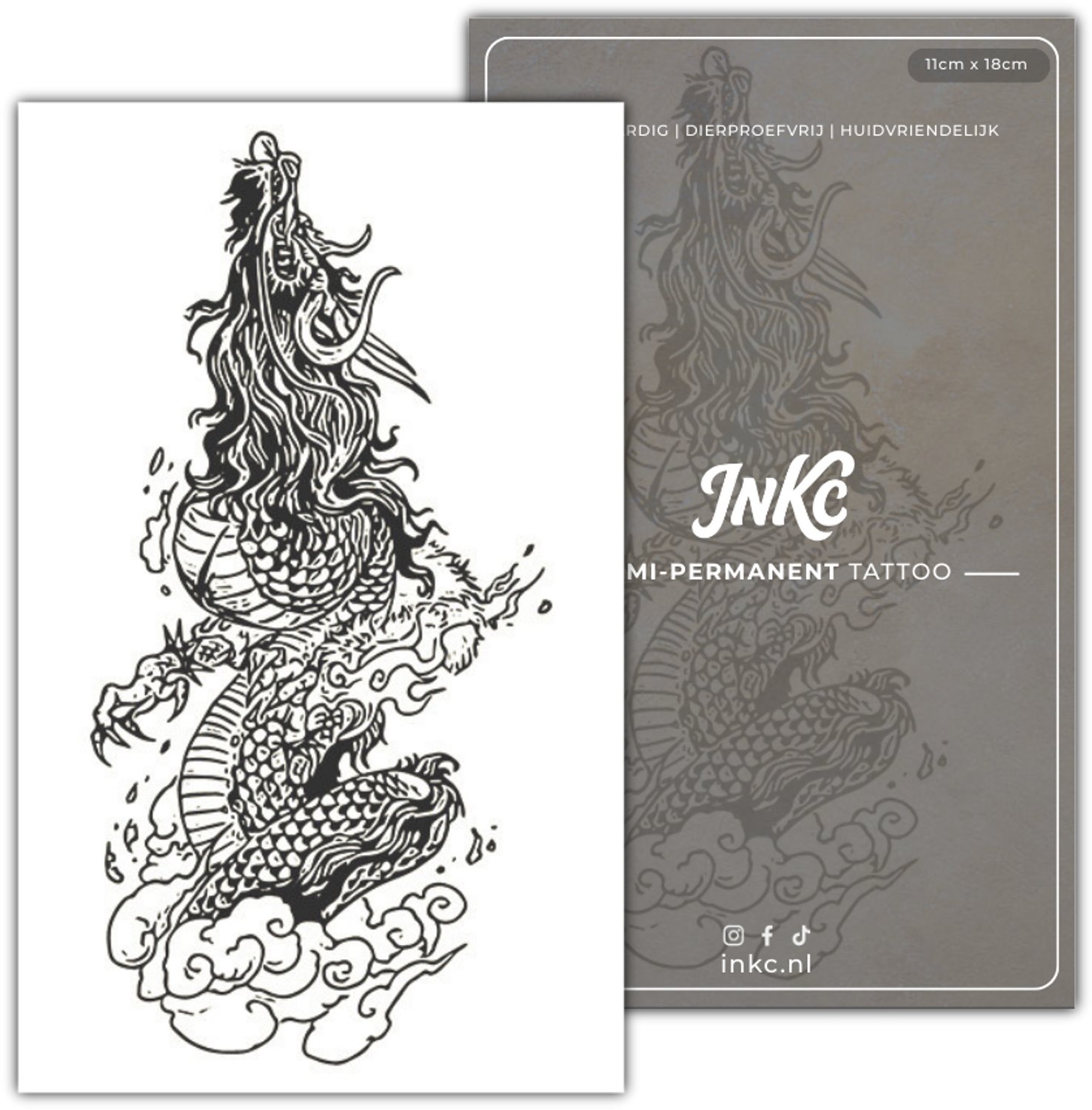 INKC - Tijdelijke Tattoo - Japanse Draak Kracht - Nep Tattoo - Plak Tattoos - Blijft tot 2 weken - 11 x 18cm