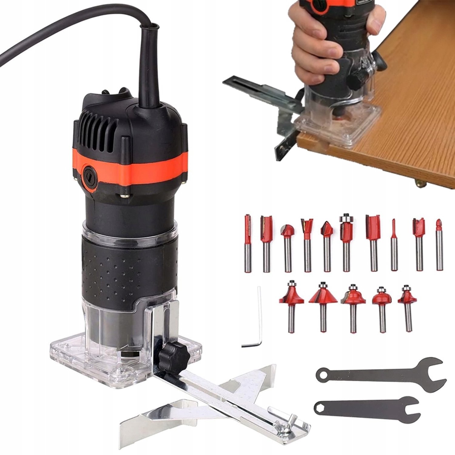 Bovenfrees 800W - 30000 RPM - 6,35mm - Met 15 Freesbits - Voor Groeven, Randen en Graveren - Houtbewerking
