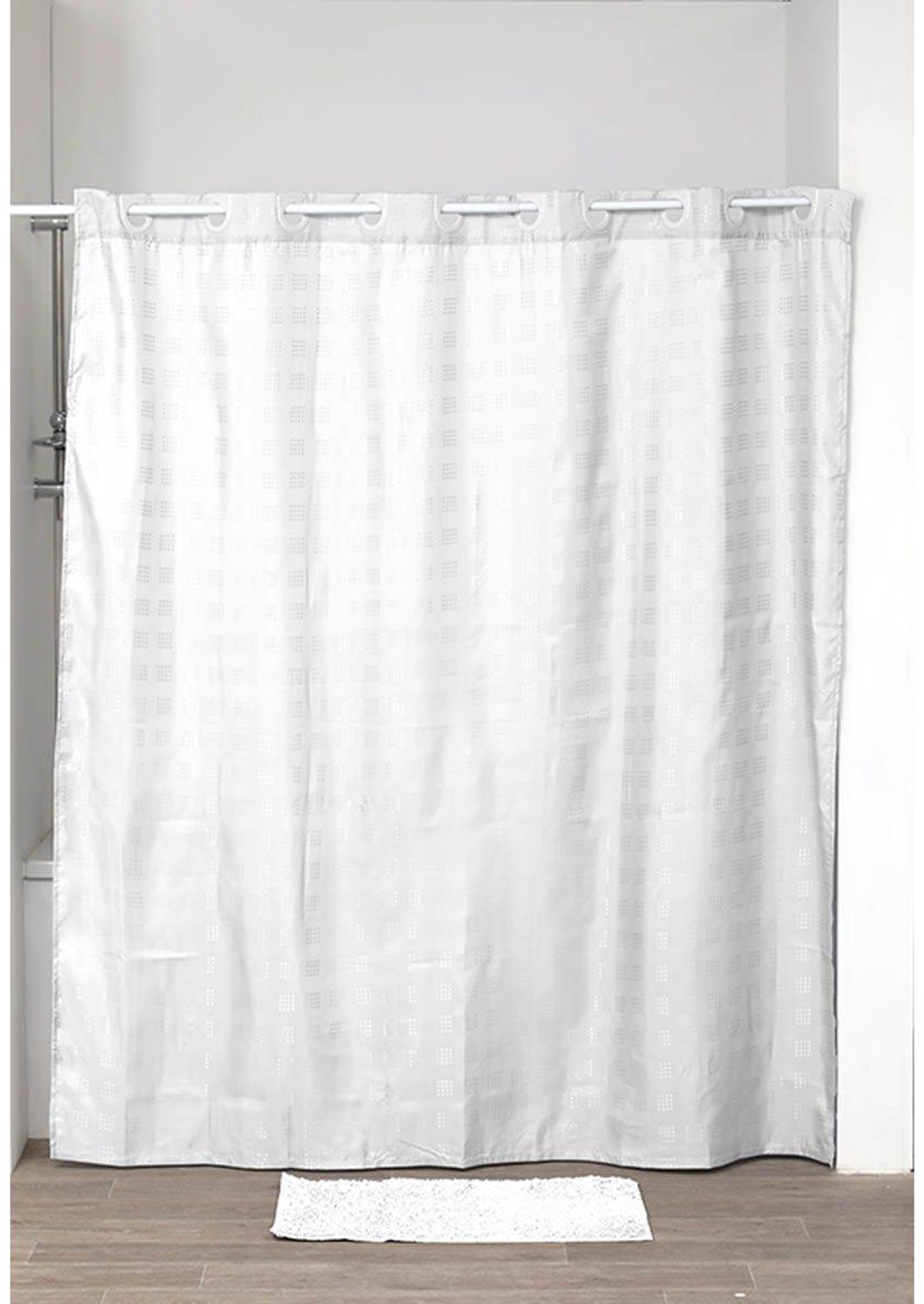 Rideau de douche en polyester avec œillets intégrés 180 x 200 cm blanc