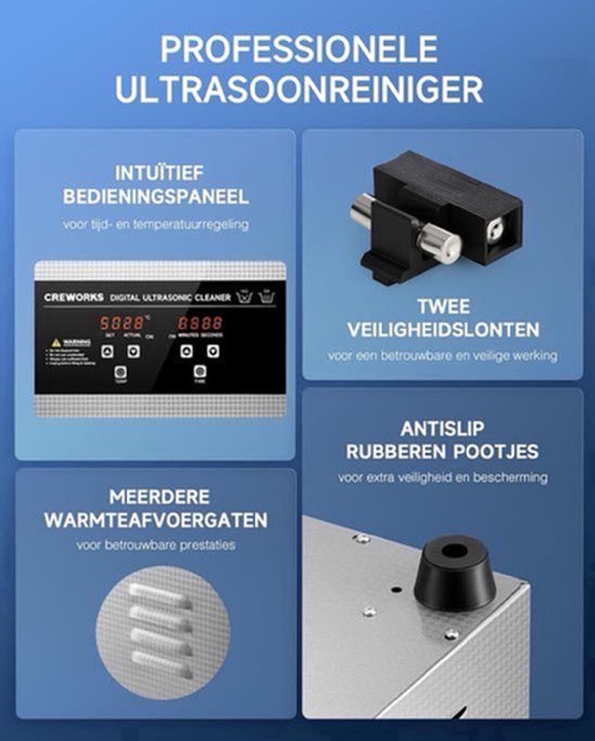 Ultrasone Reiniger – Ultrasoon Bad – Ultrasone Schoonmaker – Ultrasoon Machine – Roestvrij Staal – 480W Krachtig Vermogen – Instelbare Temperatuur en Timer