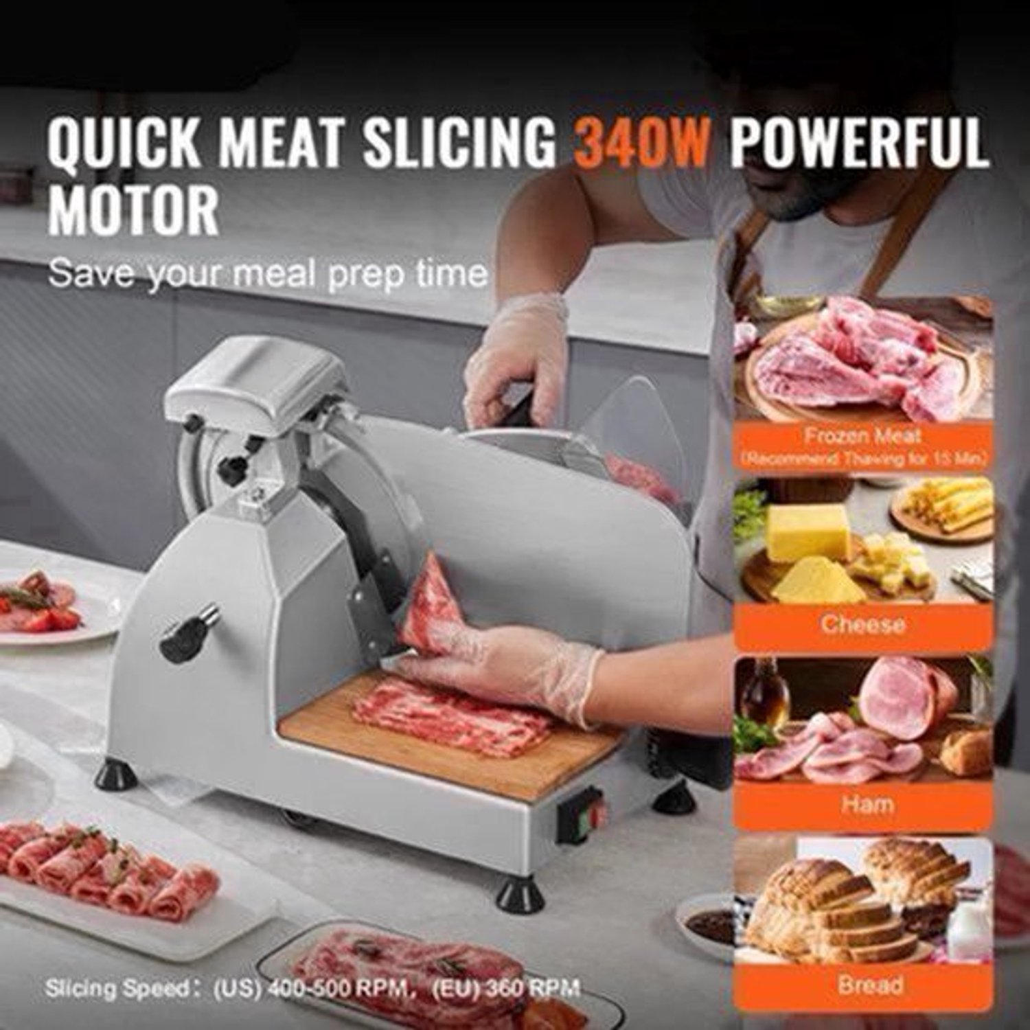 Vleessnijmachine - Vleessnijder - Snijmachine - Broodsnijmachine - Elektrische - 8 Inch Roestvrijstalen Mes - Allessnijder - Ingebouwde Slijpsteen – Instelbare Snijdikte 0-12 mm – Perfect voor Deli en Thuisgebrui