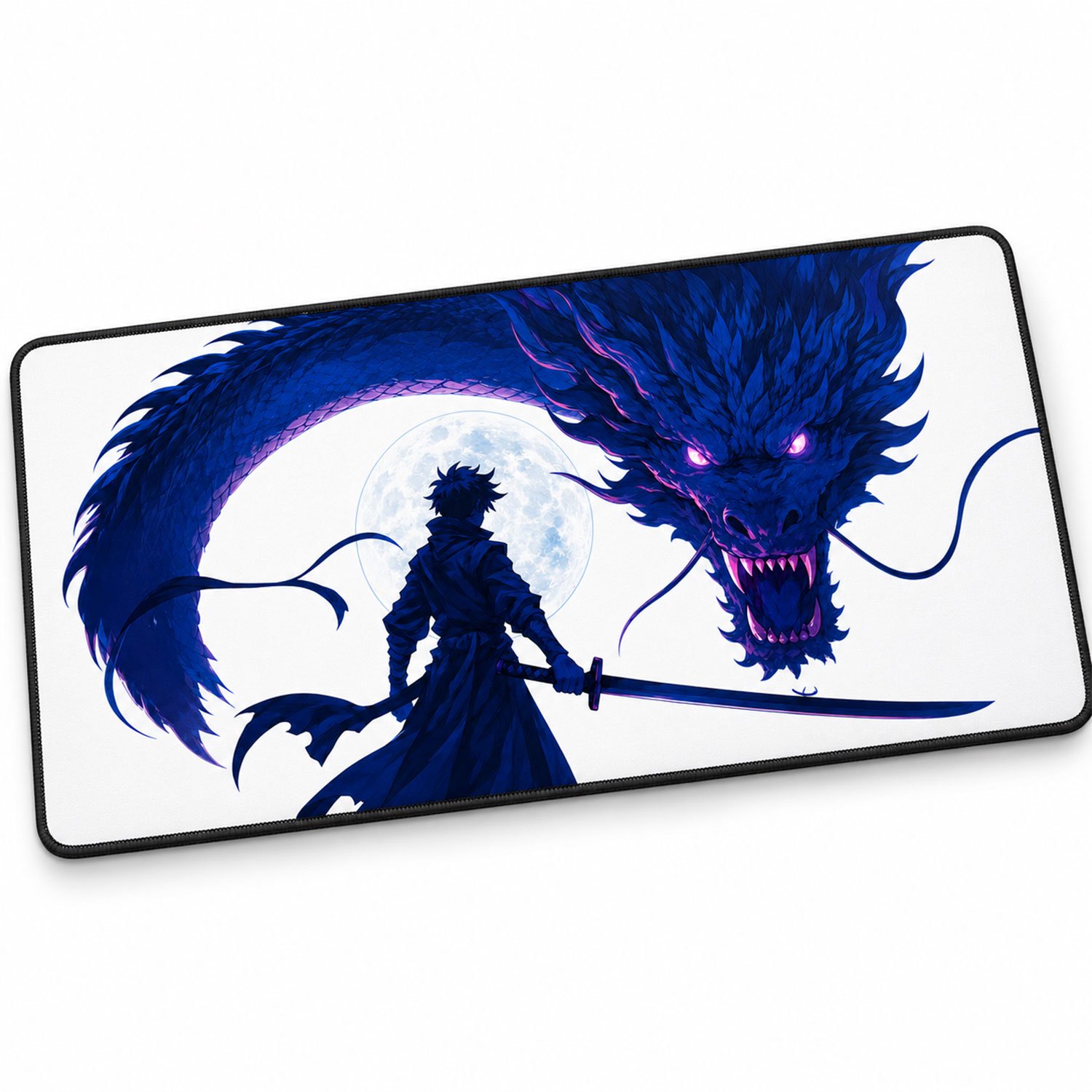 Gaming Muismat XXL 70x30 cm - Dragon Samurai Anime Bureau Onderlegger - Antislip Wasbaar 3 mm Gepolsterd - Deskpad Bureaumat Toetsenbord Onderlegger - Cadeau voor Gamers Anime Fans Jongens Tieners Streamers - Jungengel