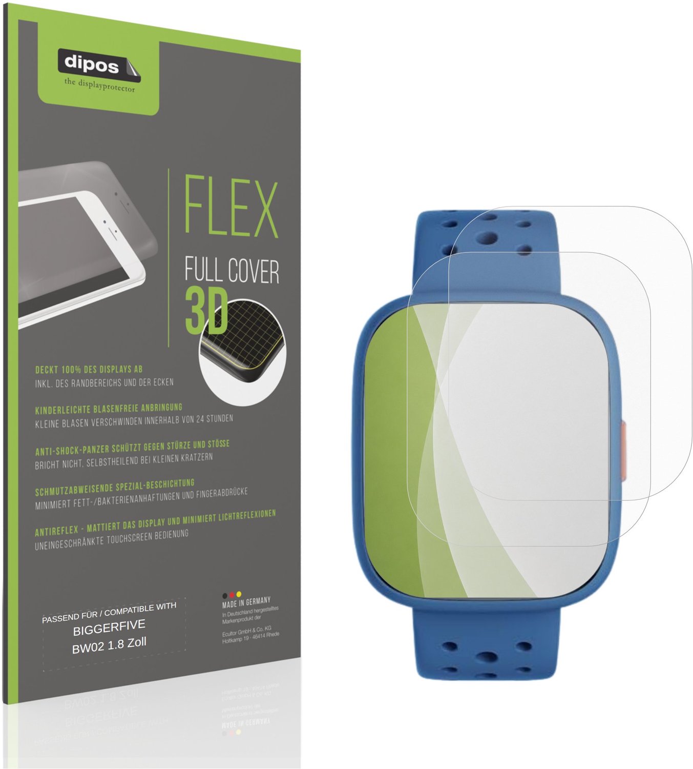 dipos FLEX – 2x Matte Screenprotector geschikt voor BIGGERFIVE BW02 1.8 Zoll | Volledige Schermbescherming | Case-Friendly