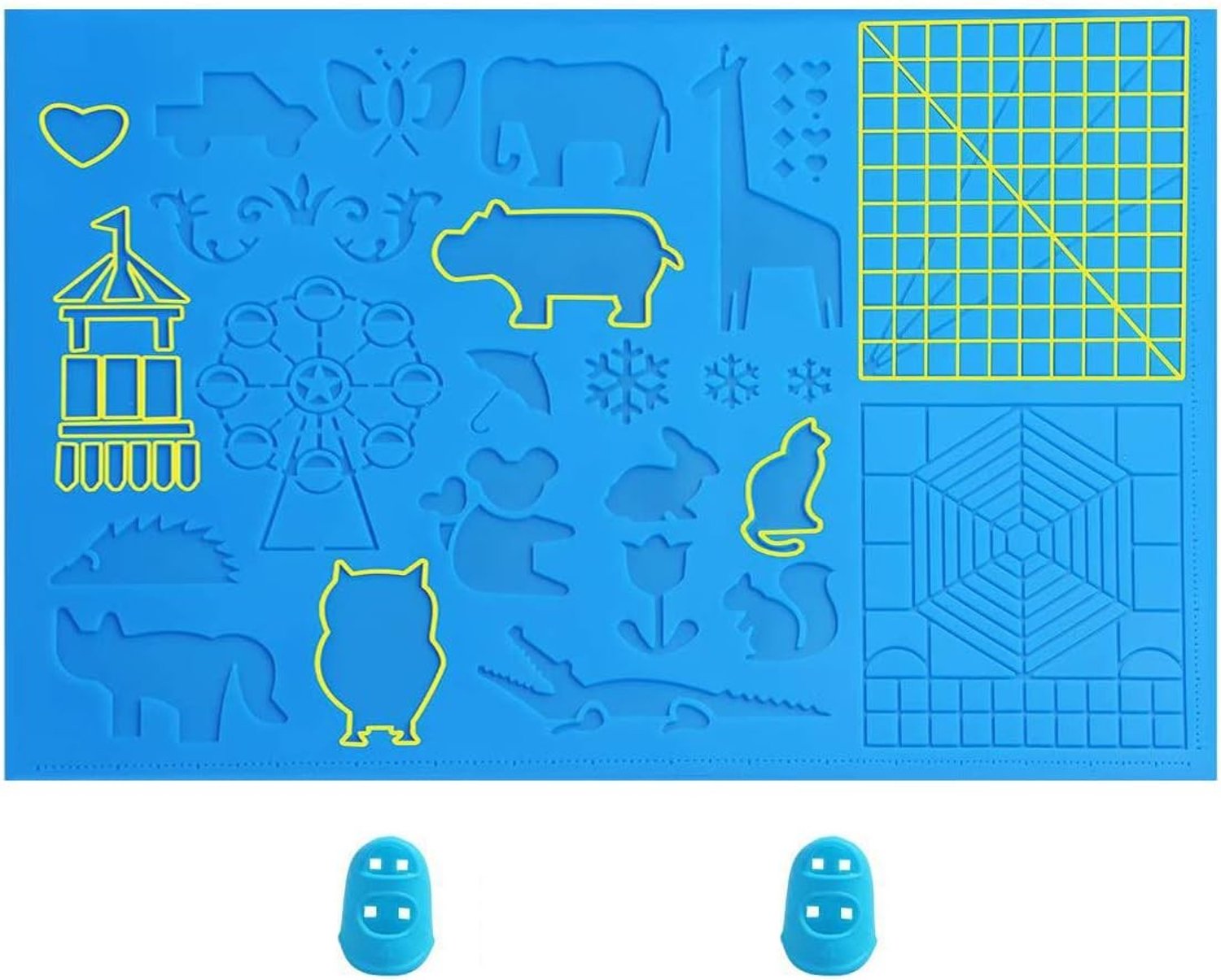 3D Silicone Pad voor 3D-tekenen, met dierenpatroon en vingerbeschermers, ideaal voor beginners en creatief gebruik (41.5 x 27.5 cm)