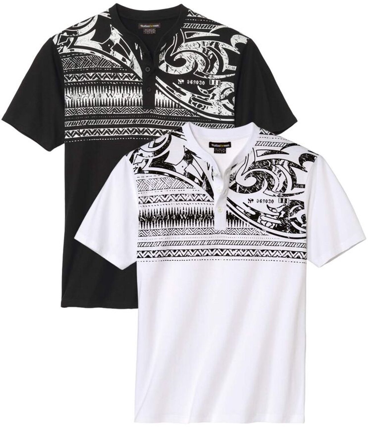 ATLAS FOR MEN - Set van 2 T-shirts met henleykraag - Heren - Verkrijgbaar in grote maten - 5XL
