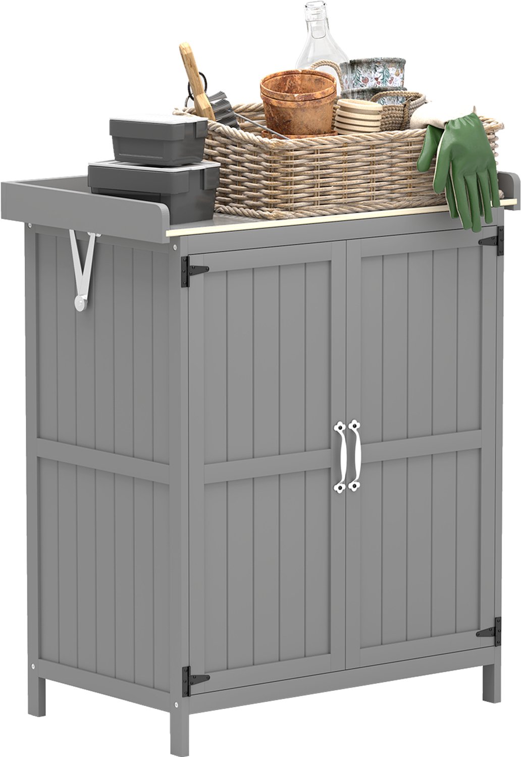 Outsunny opbergbox voor buiten - Vurenhout, roestvrij staal - 74x43x88cm - Grijs