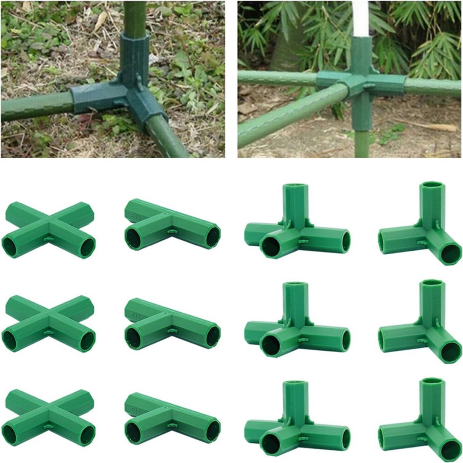 12 artikelen–16 mm kasframe-verbindingsstukken (4 types) voor stabiele ondersteuning–Pergola-onderdelen–Accessoires voor klimplantondersteuning–Tuinaccessoires–Kruiskoppelingen voor buizen–Tuin Onderdelen - Tuinondersteuning Bouwen–Slagvast Kunststof