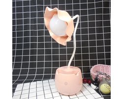 Flower Desk Lamp with Touch Dimmer and Pen Holder for Office School，Pink Plastic Build, Simple Creative Style, Practical Convenient Setup, Flower Shape for Daily Use