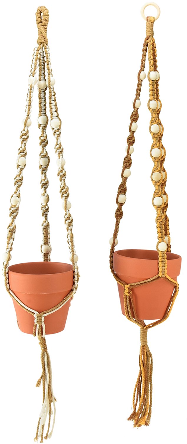 Macrame hangpot hangpot klei Ø12,5cm H75cm 2st