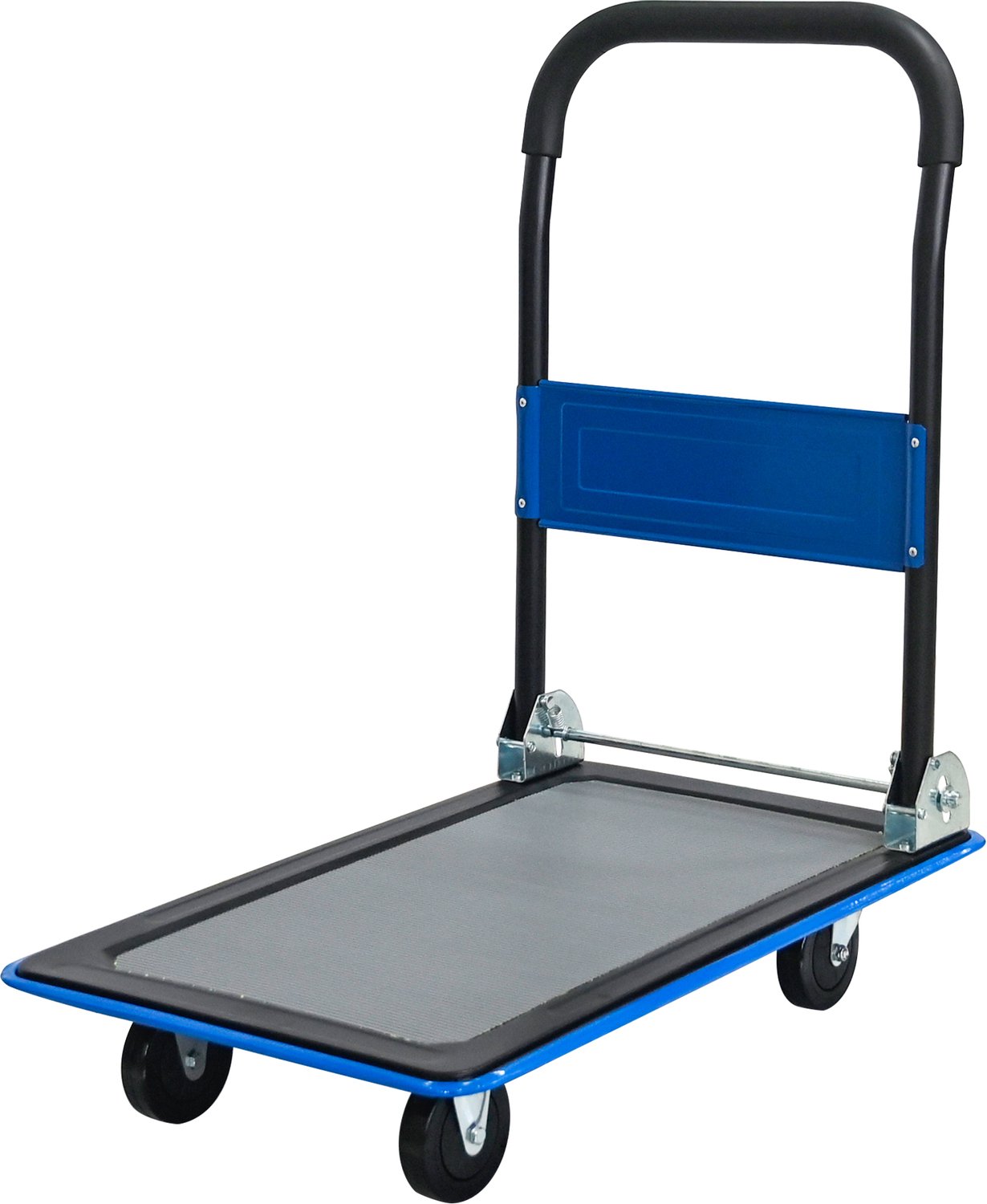 Platformwagen Inklapbaar - Draagvermogen 150 kg - Stalen Transportwagen Met Zwenkwielen En Duwbeugel - Voor Magazijn, Werkplaats En Verhuizing - Blauw