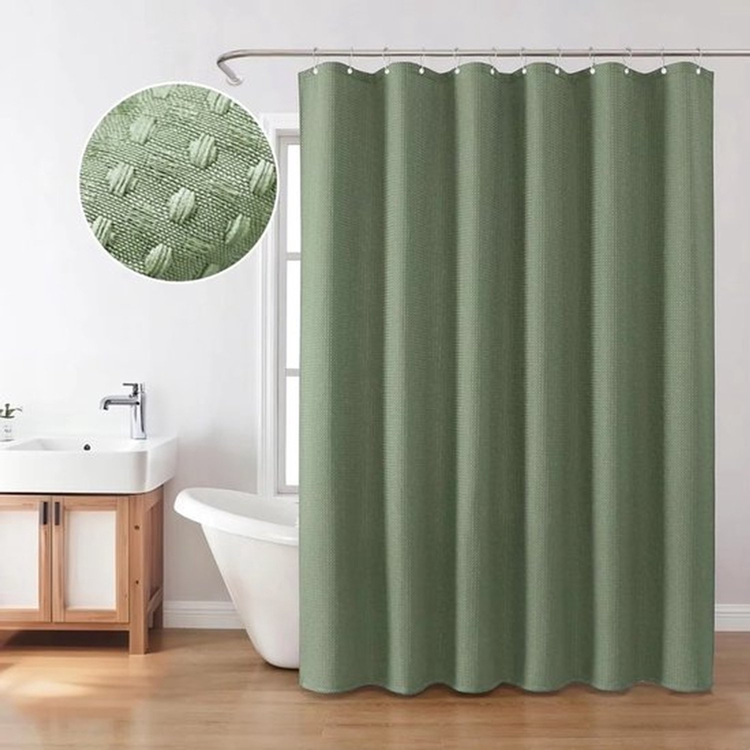 Wafelpatroon Waterdicht Douchegordijn - Badkamer Gordijn - Groen - 180x200 cm