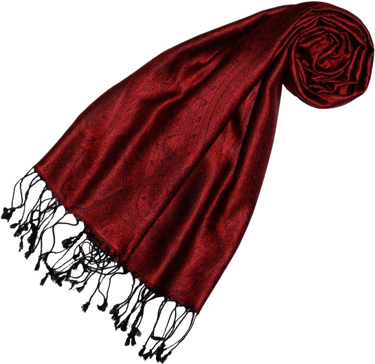 Lorenzo Cana Zijden Sjaal 100% Zijde Jacquard Paisley Donkerrood 35x160cm