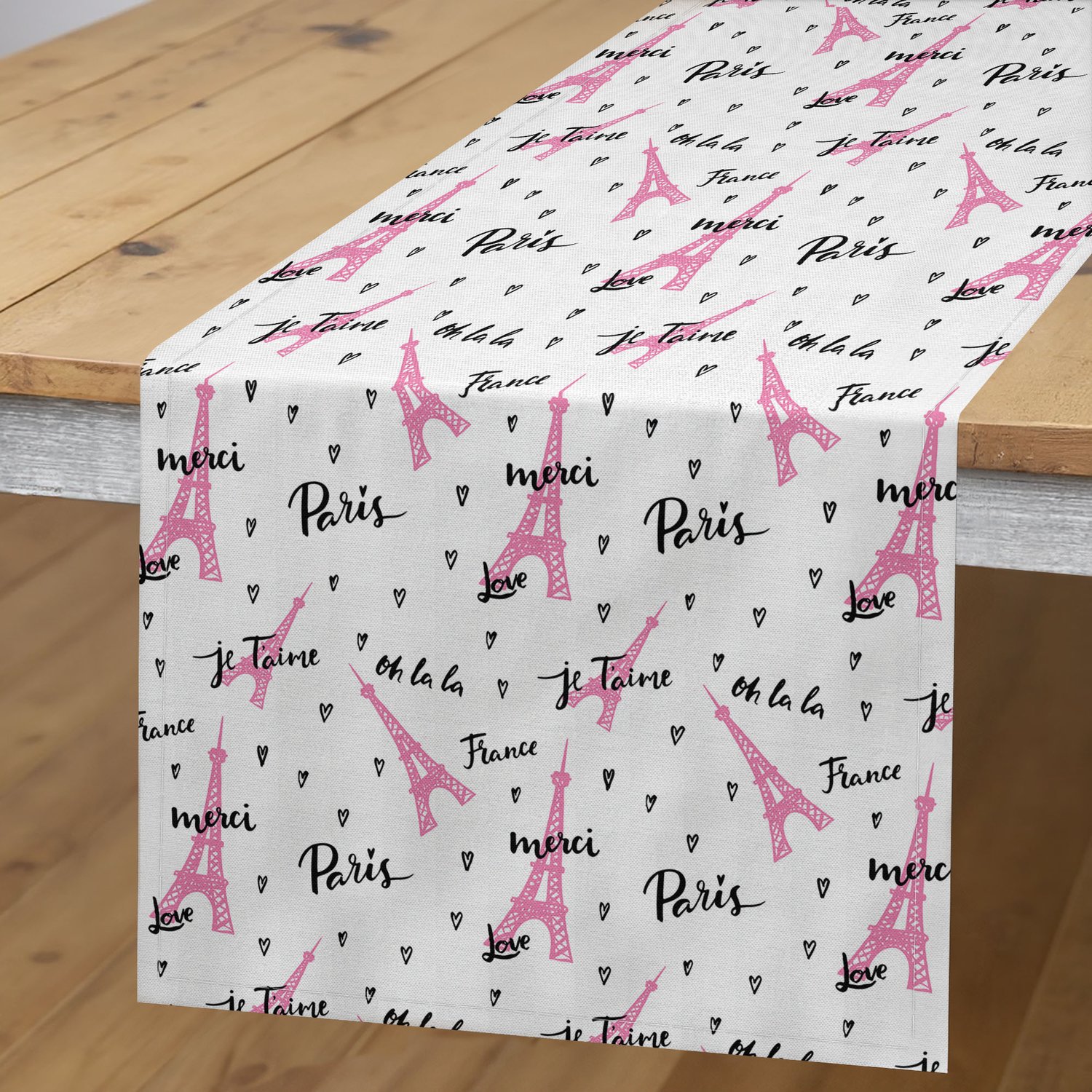 ABAKUHAUS Parijs Tafelloper, Ik Hou van Jou Romantiek Harten, Rechthoekige Decoratieve Tafelloper voor Eetkamer en Keuken, 40 x 180 cm, Babyroze Wit