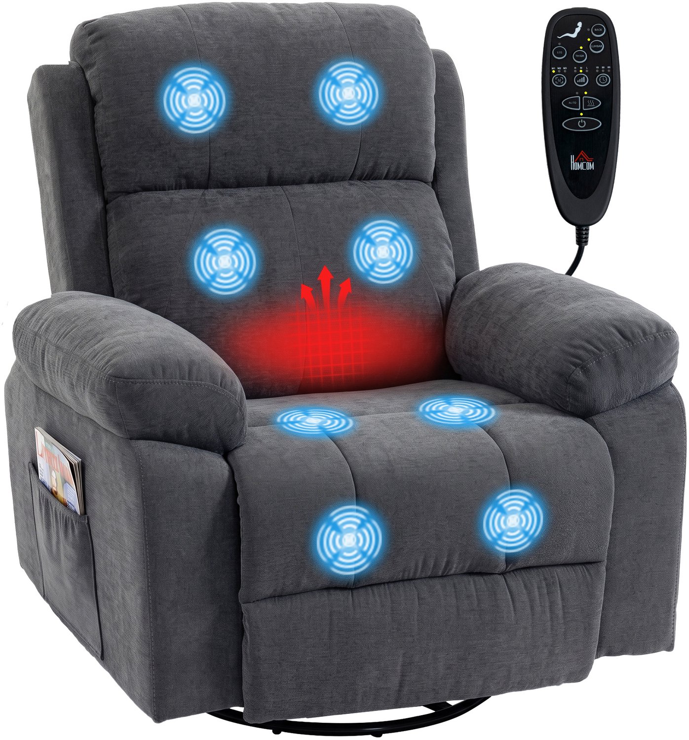 Homcom Massage Recliner Sofa-Polyester-97 x 97 x 104 cm-Dunkelgrau Donkergrijs