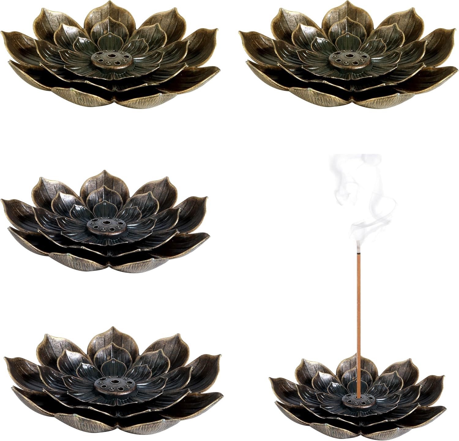 Set van 4 Bronzen Lotus Wierookhouder met 6 Gaten - Perfect voor Wierookstokjes, Wierookconen en Decoratie Accessoires voor Thuis