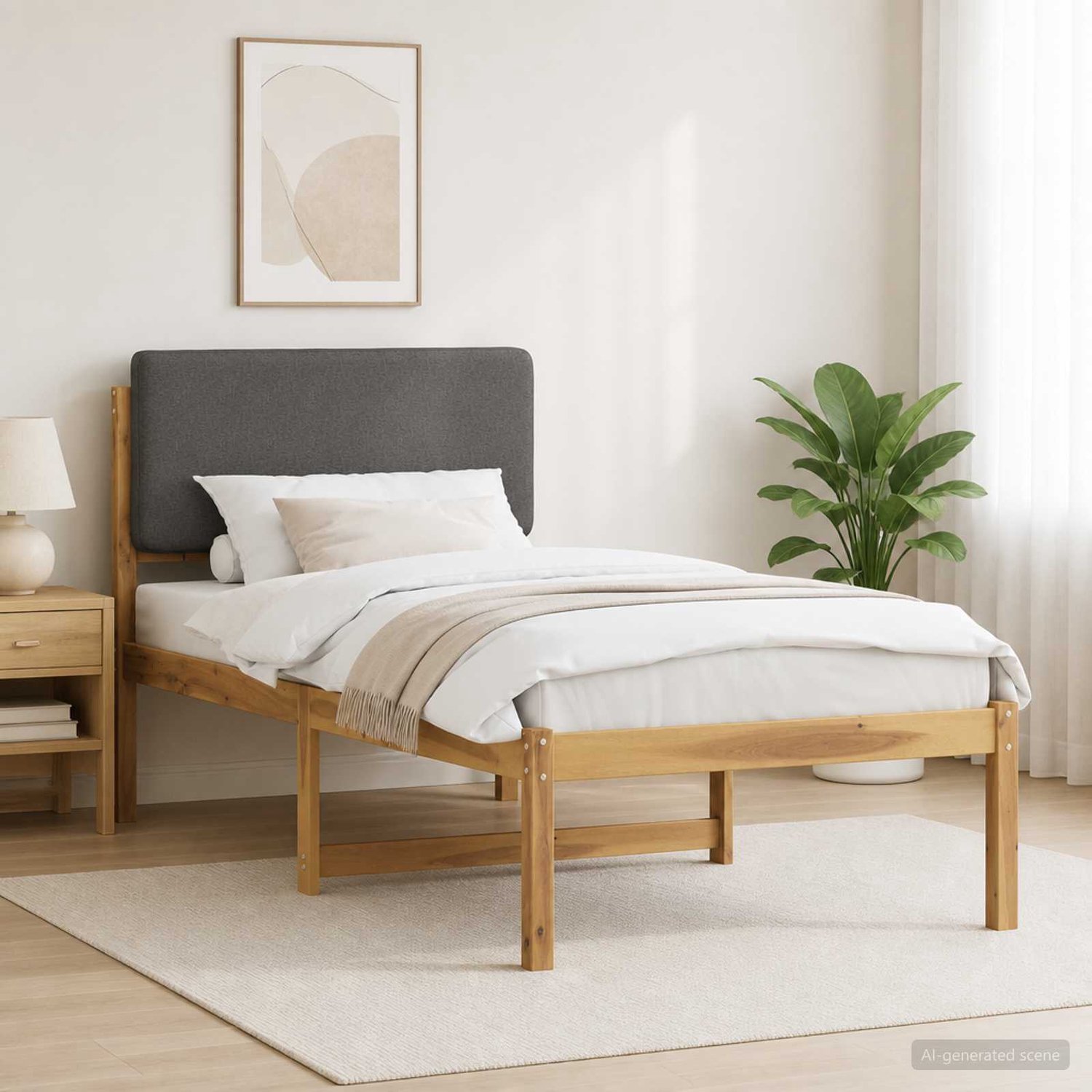 vidaXL Bedframe - met - gestoffeerd - hoofdbord - Whitewash - en - lichtgrijs Whitewash en lichtgrijs