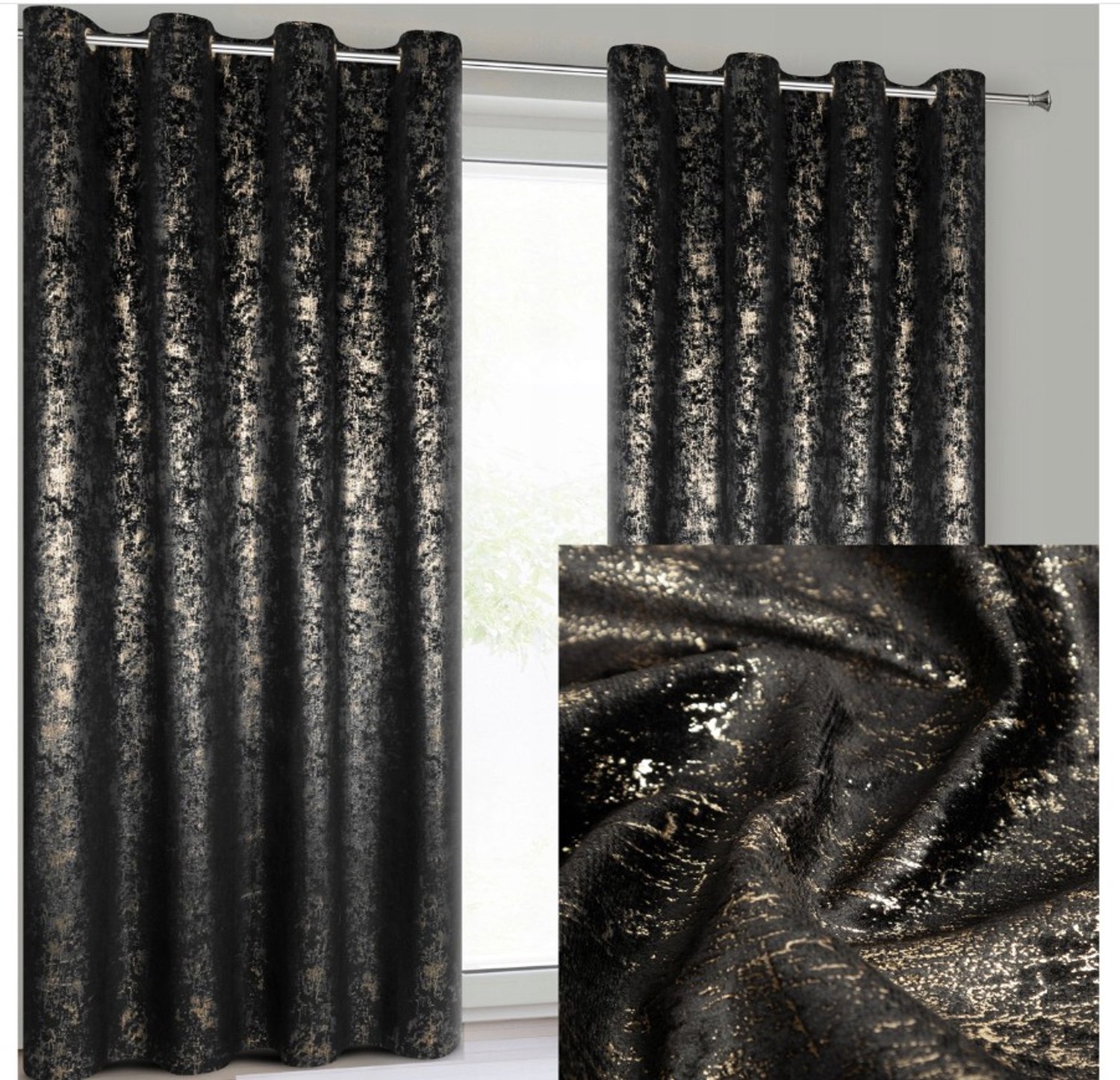 Moderne Velours Gordijn 140x250 cm Zwart met Subtiele Print