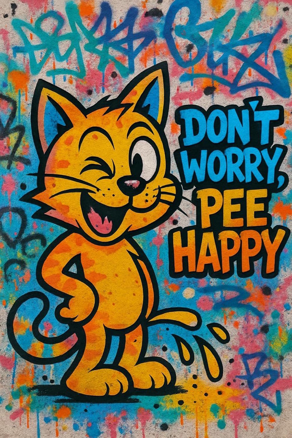 Poster voor WC Don't Worry, Pee Happy grappige spreuk voor toilet om in te lijsten, 30x40 cm