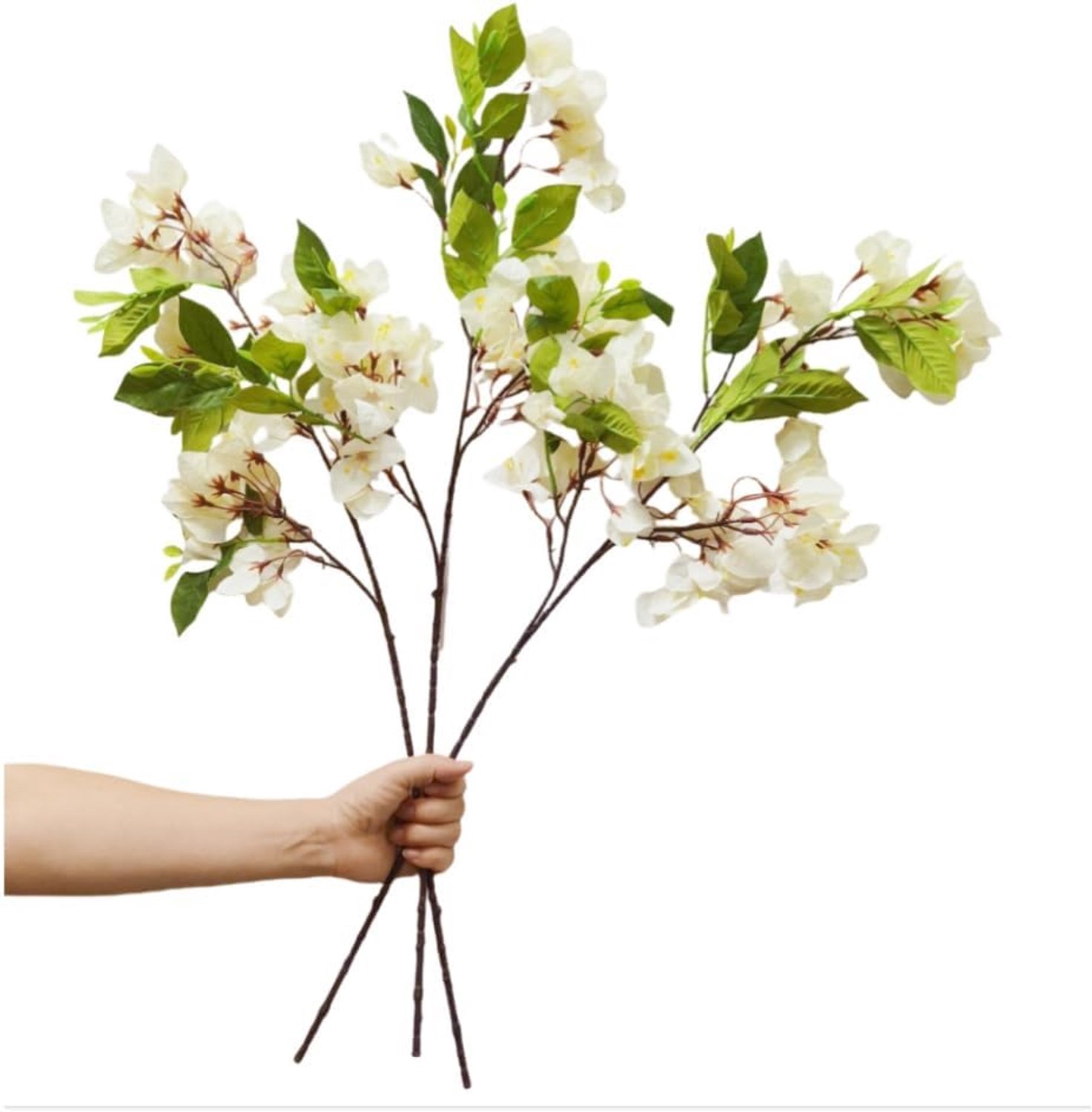 3 stuks zijden bloemen met stengels, bougainvillea kunstbloemen, lange steel kunstbloemen voor thuis, bruiloft, tafeldecoratie (wit)