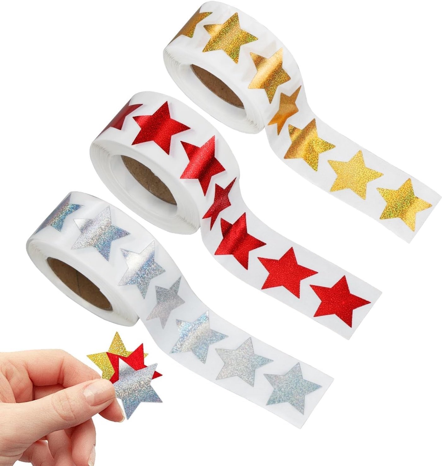 Glitter ster stickers voor kinderen - Zelfklevende beloningsstickers voor knutselen, scrapbooking en cadeaus - 3 rollen kerststickers
