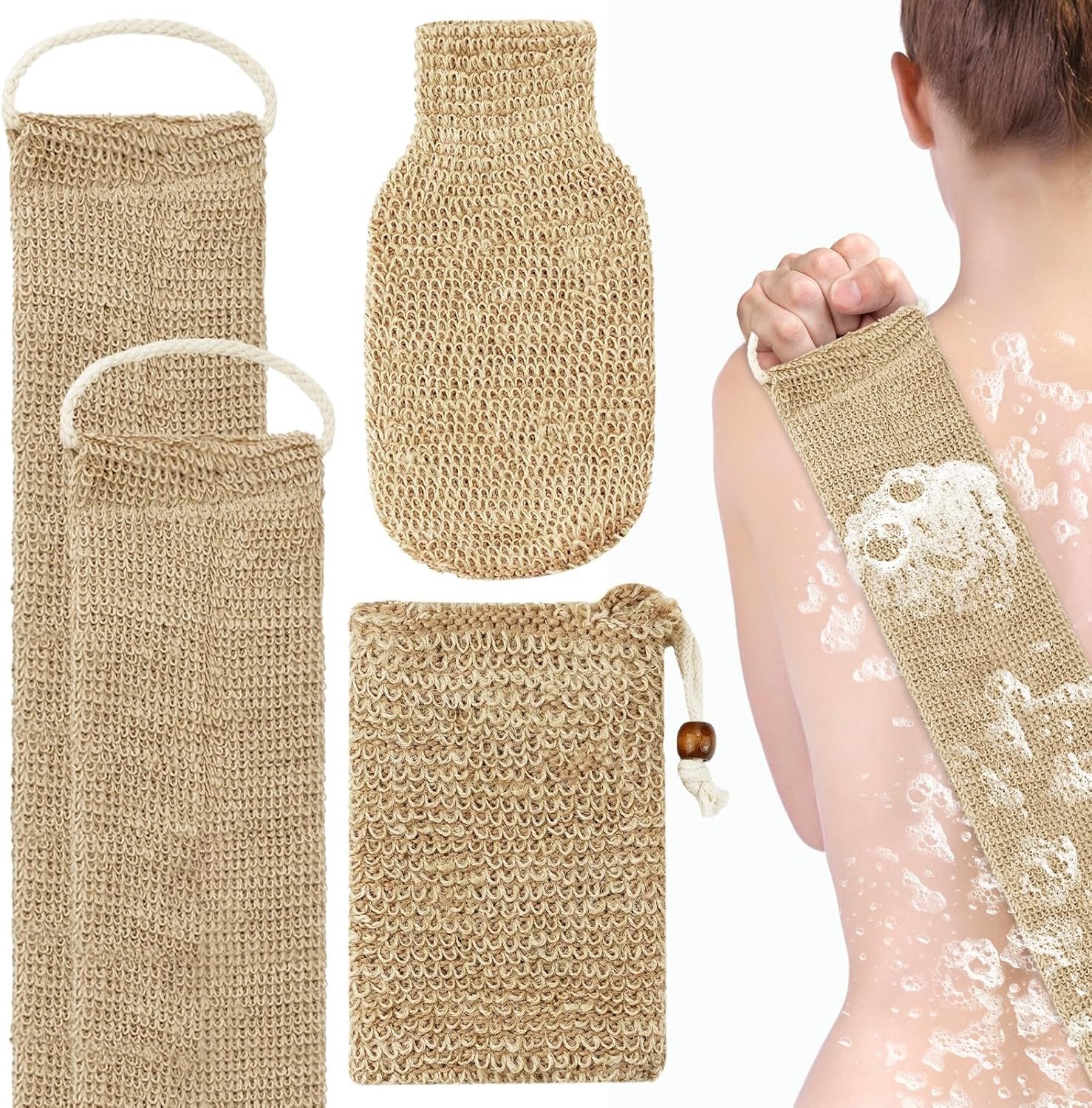 Exfoliërende Handschoen voor het Lichaam, Natuurlijke Haren, Badaccessoires voor Mannen en Vrouwen, Verzorging van de Huid en Badritueel