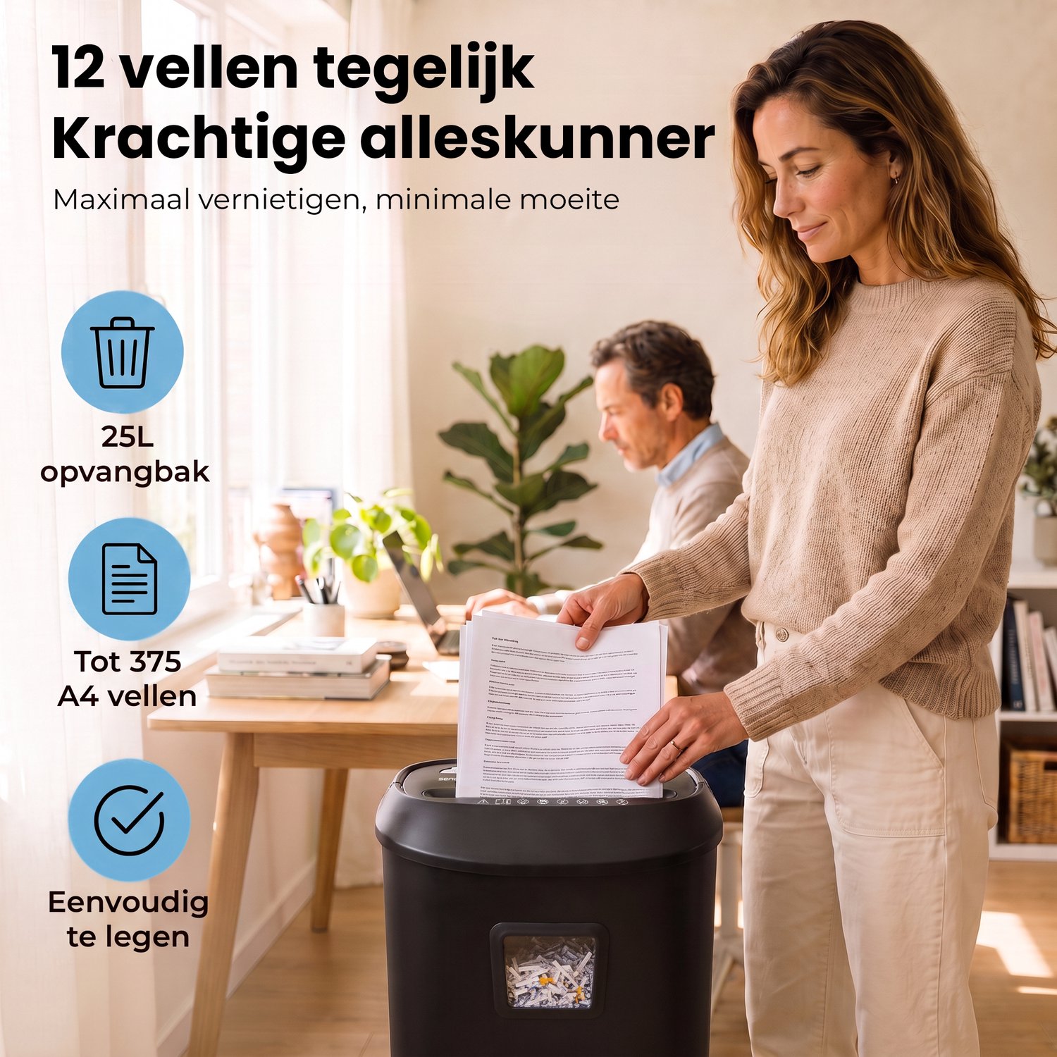 Sencision Papierversnipperaar voor Thuis - P4 Cross-Cut tot 12 Vellen - Versnipperaar voor Papier - Papiervernietiger - 25L - Incl. Olievellen - Zwart thumbnail 3