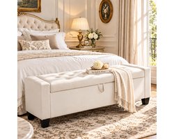 TLGREEN Opbergbank - Bedbankje - 47.5 x 122 x 42.5 cm - Velours - voor woonkamer slaapkamer hal - Beige