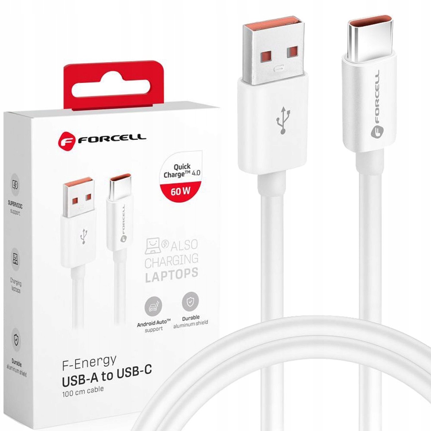 Forcell USB-A naar USB-C Kabel 60W 1m PD QC4.0 Snel Laden
