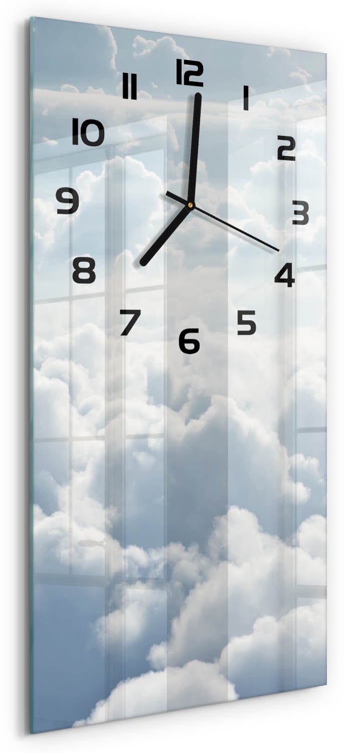 Tulup Wandklok - Wolken gezien vanuit vogelperspectief Wandklok Glas Decoratie - 30x60 cm - Wit Gekleurde Glazen Klok - Zwarte handen - Rechthoekige Klok - Klok Glas Met Opdruk - Moderne Wandklok Glas