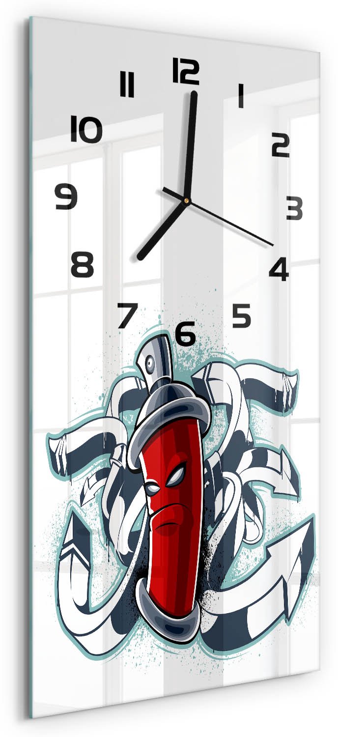 Tulup Wandklok - Graffiti Gekleurde Glazen Klok - 30x60 cm - Rood Glazen Klok Met Print - Zwarte handen - Rechthoekige Klok - Moderne Wandklok Glas - Wandklok Glas Decoratie