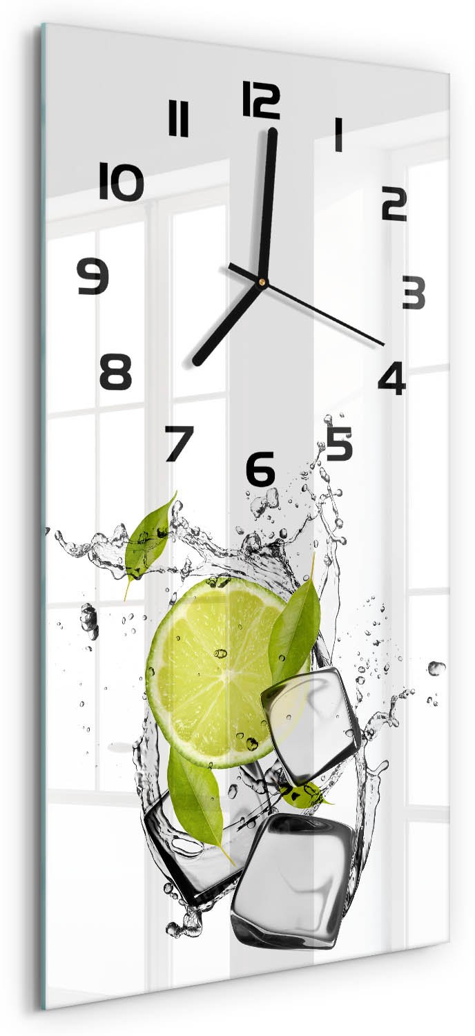 Tulup Wandklok - Limoen met ijs Gekleurde Glazen Klok - 30x60 cm - Groente Glazen Klok Met Print - Zwarte handen - Rechthoekige Klok - Moderne Wandklok Glas - Wandklok Glas Decoratie