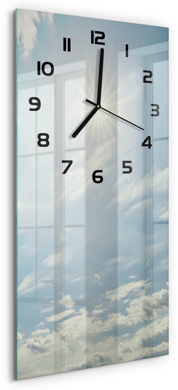 Tulup Wandklok - De zon aan de hemel Glazen Klok Met Print - 30x60 cm - Blauw Wandklok Glas Met Motief - Zwarte handen - Rechthoekige Klok - Wandklok Glas Decoratie - Gekleurde Glazen Klok