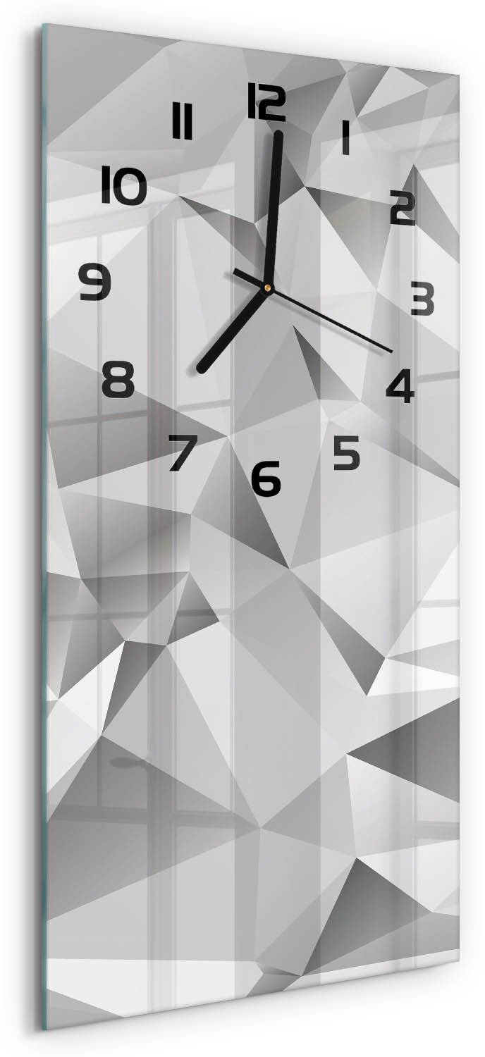 Tulup Wandklok - 3D-abstractie Glazen Klok Met Print - 30x60 cm - Grijs Wandklok Glas Met Motief - Zwarte handen - Rechthoekige Klok - Wandklok Glas Decoratie - Gekleurde Glazen Klok