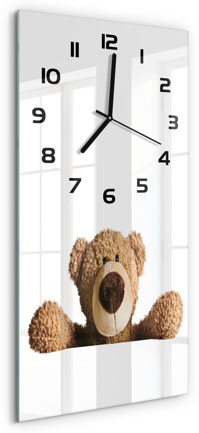 Tulup Wandklok - Beer Moderne Wandklok Glas - 30x60 cm - Bruin Wandklok Glas Decoratie - Zwarte handen - Rechthoekige Klok - Glazen Wandklok Design - Klok Glas Met Opdruk