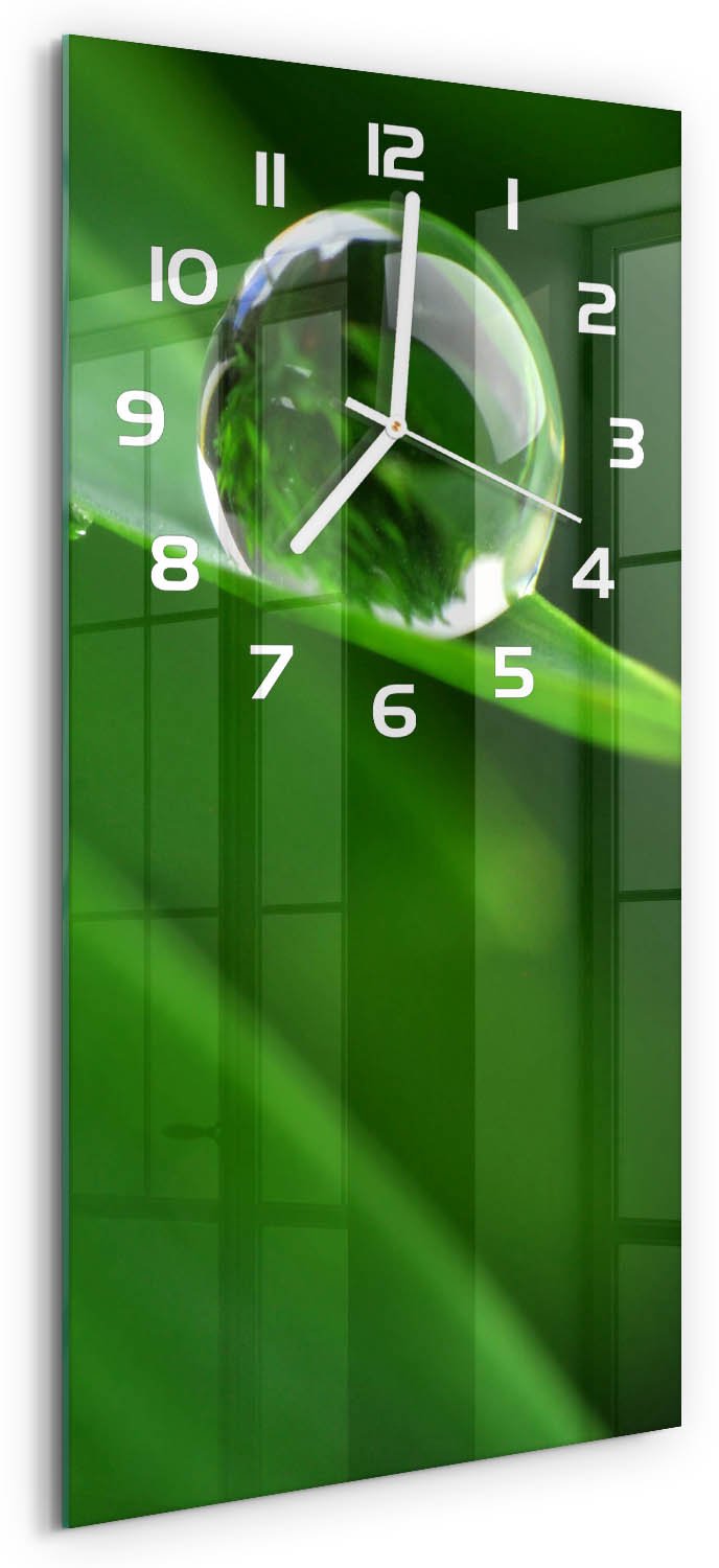Tulup Wandklok - grassprietje Moderne Wandklok Glas - 30x60 cm - Groente Wandklok Glas Decoratie - Witte handen - Rechthoekige Klok - Glazen Wandklok Design - Klok Glas Met Opdruk