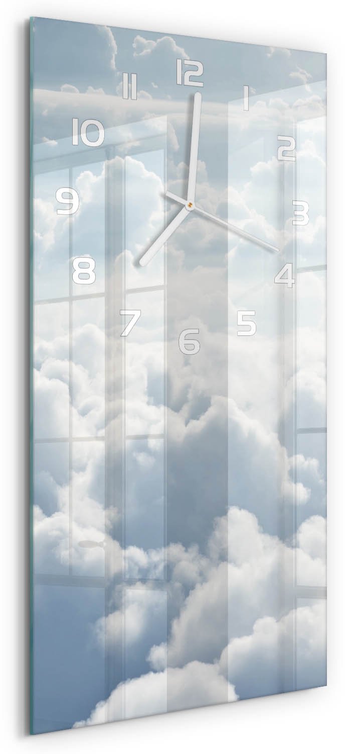 Tulup Wandklok - Wolken gezien vanuit vogelperspectief Gekleurde Glazen Klok - 30x60 cm - Wit Glazen Klok Met Print - Witte handen - Rechthoekige Klok - Moderne Wandklok Glas - Wandklok Glas Decoratie